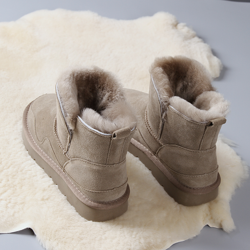 雪地靴女2022冬季新款牛皮羊毛皮毛一体加绒短筒靴子防滑保暖棉鞋
