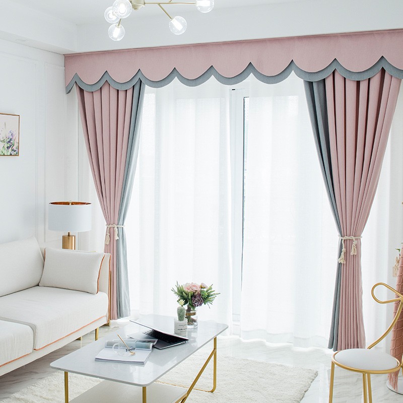 2019新款网红款北欧窗帘客厅卧室纯色棉麻拼接全遮光窗帘布料成品