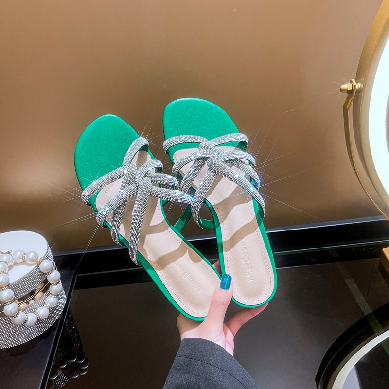 拖鞋女夏季外穿2022年新款约会百搭时尚气质舒适低跟水钻凉拖女鞋