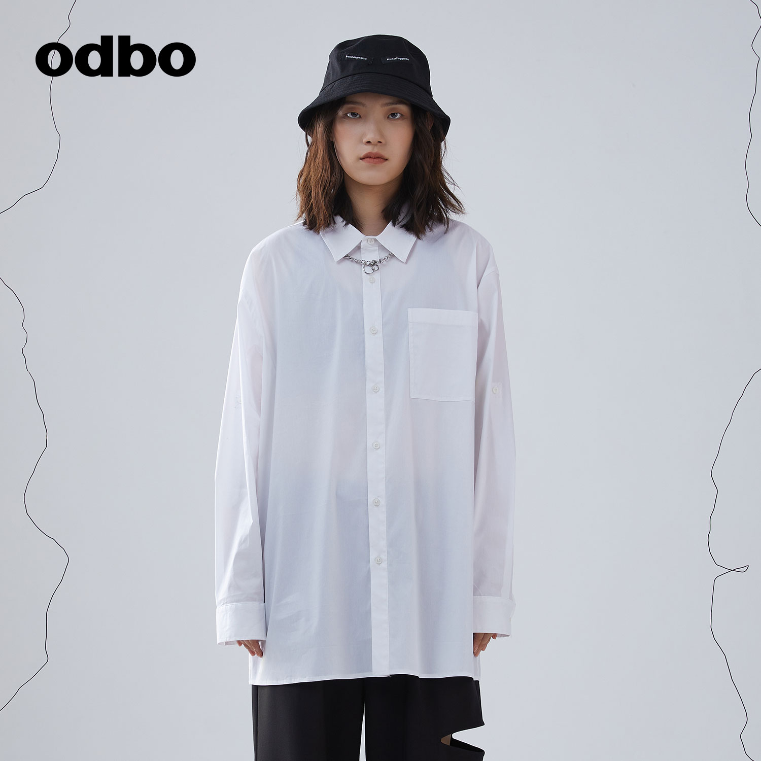 odbo/欧迪比欧夏季2022年新款女休闲长袖衬衫女宽松衬衣白色上衣