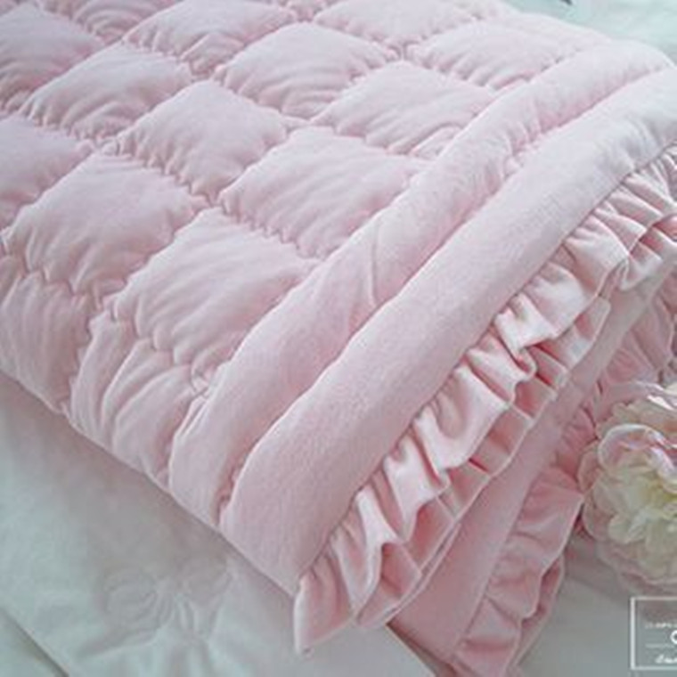 韩国同款 夹棉绗缝床垫沙发垫粉色短毛绒超柔面料床品配件可定做
