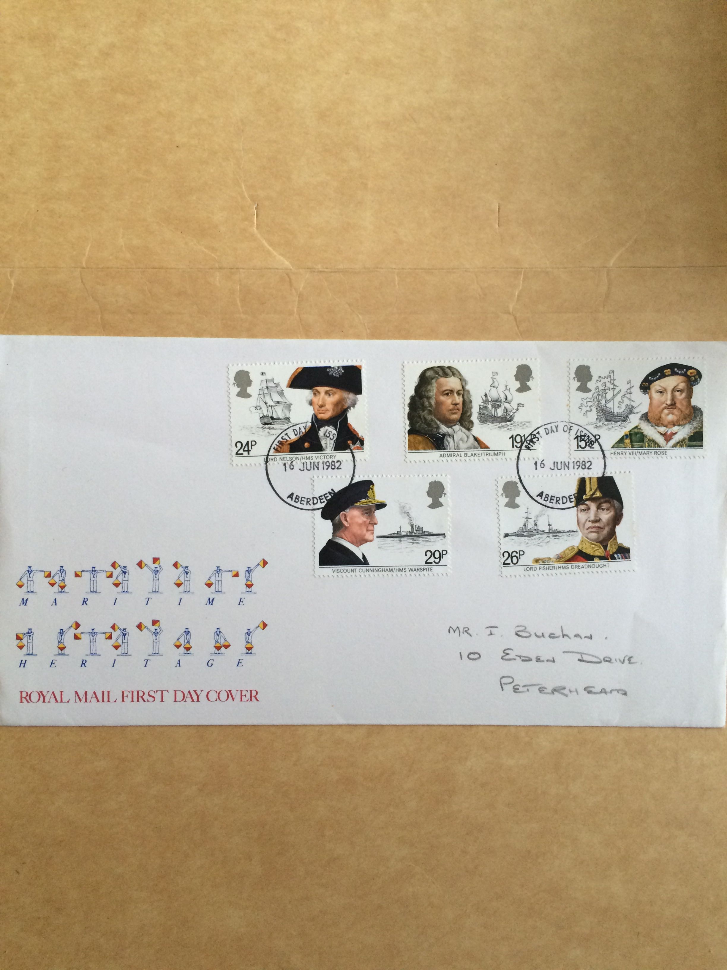 英國1982 海事文化遗产 纪念邮票 首日封 实寄封