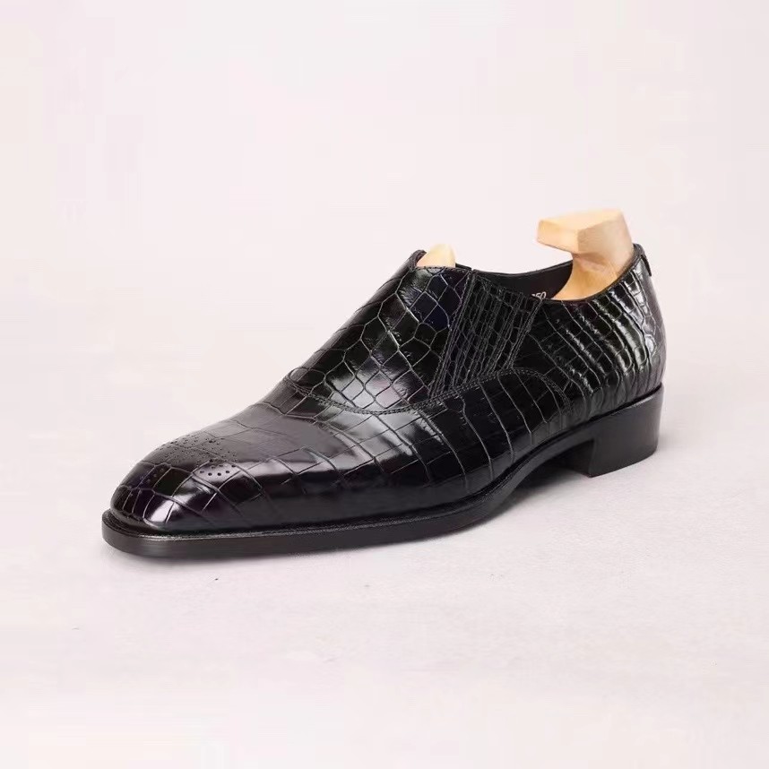 奢侈品进口法国水染美洲鳄固特异手工皮鞋男商务正装鳄鱼皮低帮鞋