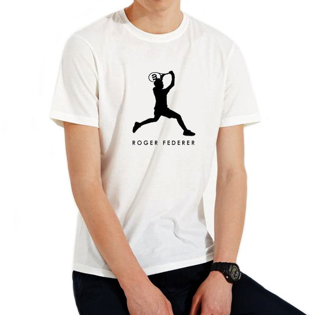 费德勒Roger Federer 反手切削滑步剪影动作网球运动纯棉短袖T恤