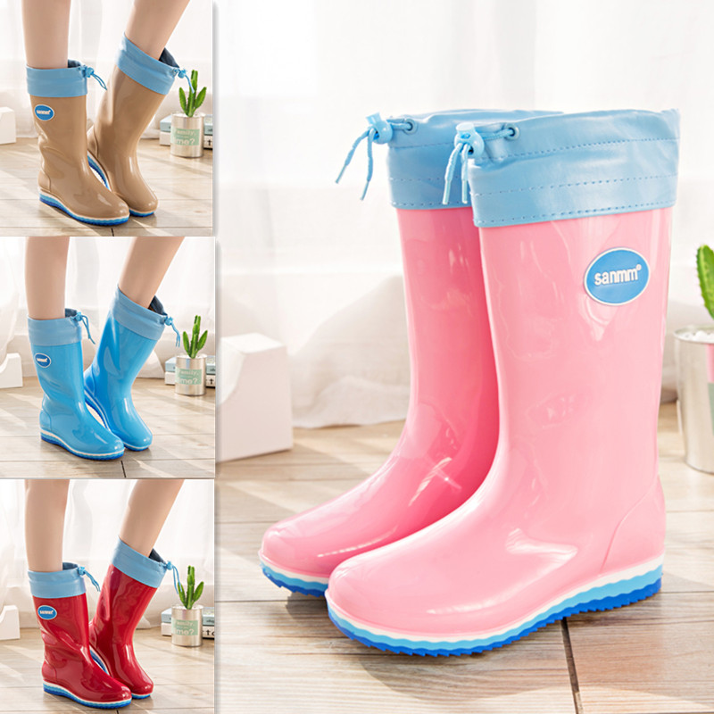 雨鞋女士春秋时尚纯色中筒高筒防滑水靴成人防水鞋加绒可拆卸雨靴