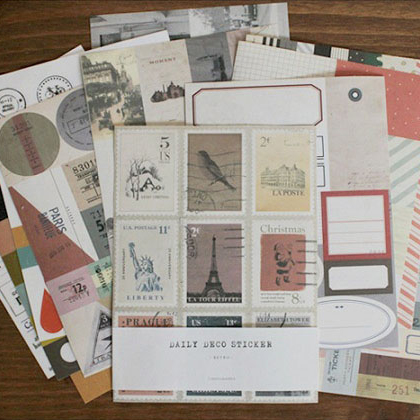 seeso手帐旅行本装饰贴纸 韩国创意文具复古邮票式贴纸1包12张
