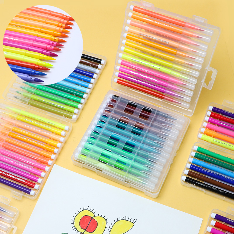 36色软头水彩笔儿童可水洗彩色笔套装美术绘画涂鸦填色画笔软笔头