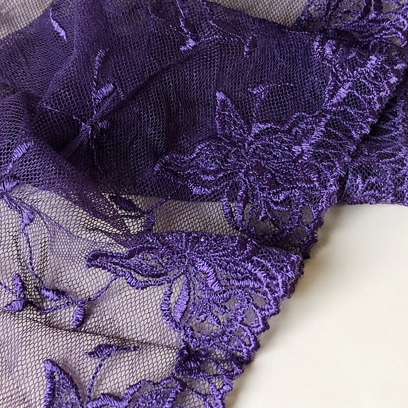 紫色网纱刺绣蕾丝花边  窗帘布艺服装装饰辅料 1米