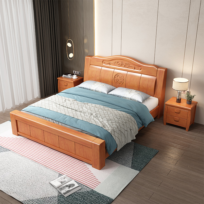 现代简约新中式实木床主卧1.8米双人床1.5m经济型气压储物床婚床