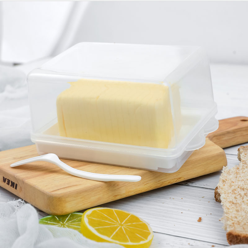 日式黄油牛油盒烘培奶酪冷藏盒食品保鲜盒塑料带盖带刀勺收纳盒