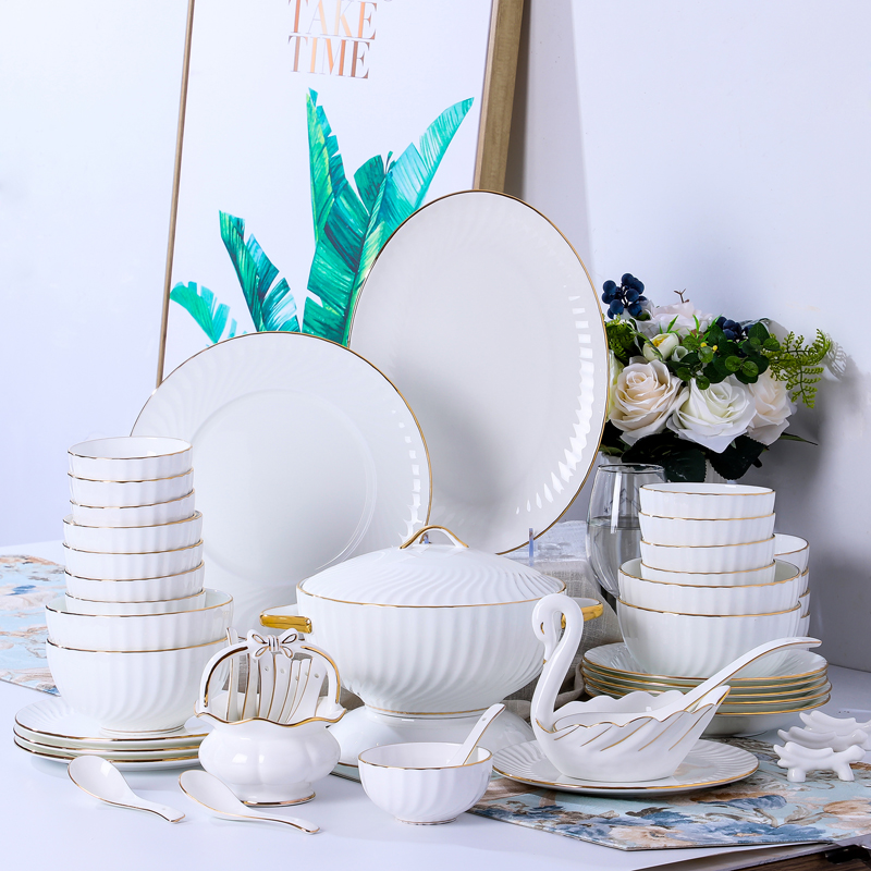 碗碟套装家用景德镇炫乐骨瓷碗筷陶瓷器吃饭套碗盘子中式组合餐具