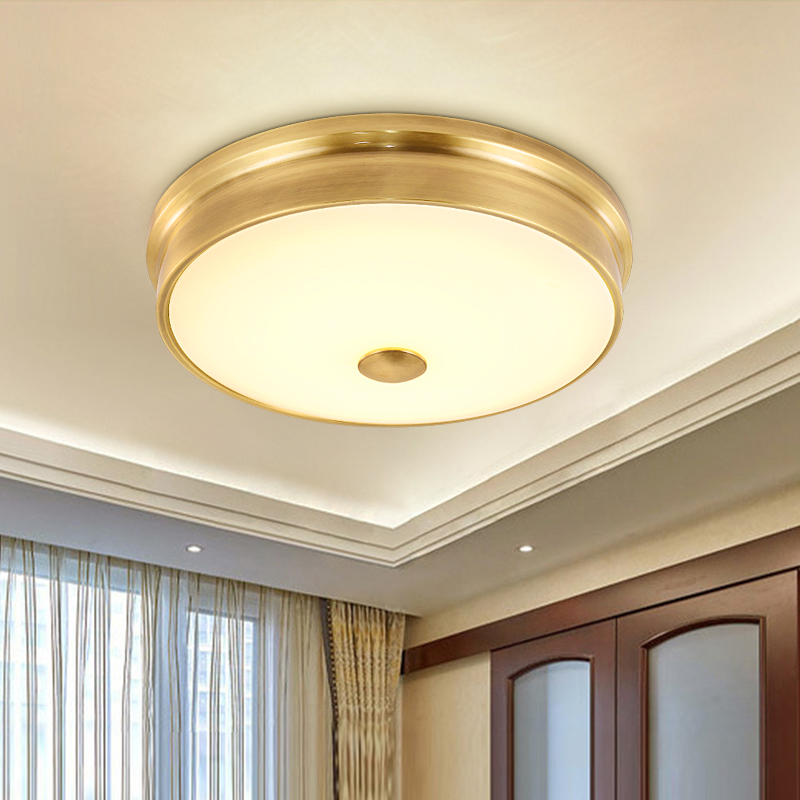 美式全铜吸顶灯超薄led圆形卧室灯房间客厅过道走廊阳台玄关灯具