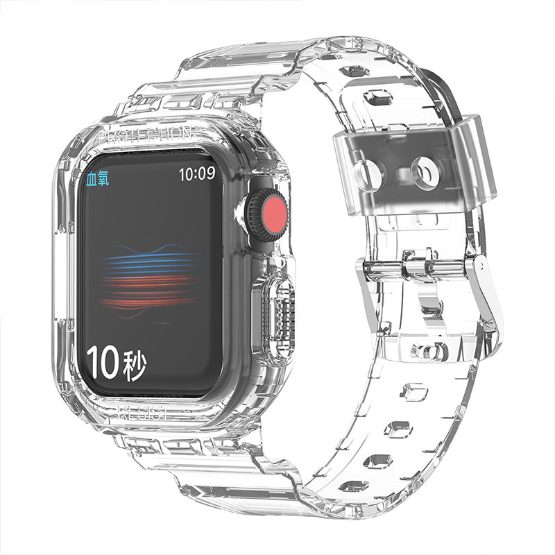 适用苹果iwatch7表带se表带s6透明冰川替换带保护套一体s7/8代新款创意男女通用s5手表带applewatch腕带限定