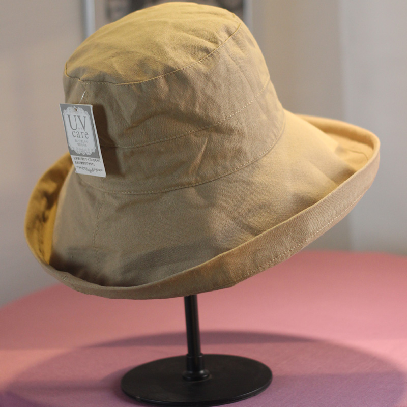日本订单帽子女夏天防晒渔夫帽卷边大檐太阳帽可折叠棉麻布帽女