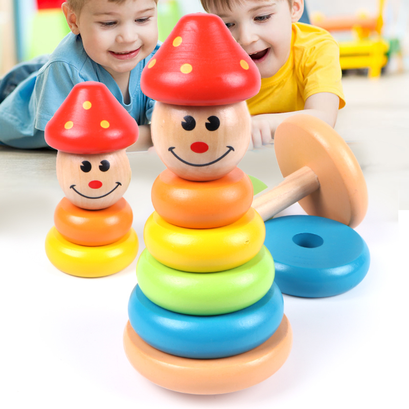 儿童早教益智力玩具婴儿幼儿套圈彩虹圈套塔叠叠乐木制不倒翁积木