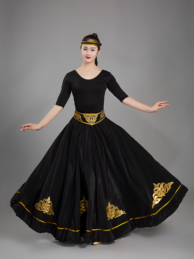 新款蒙古族舞蹈练习裙成人半身长裙新疆维族练功大摆裙舞蹈服女装