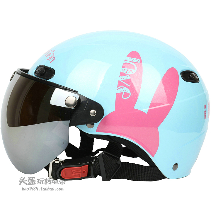 台湾EVO机车兔子蓝色哈雷电动摩托车头盔男女士防晒紫外线四夏季