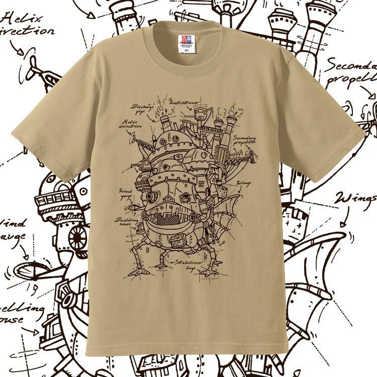 原创移动城堡设计图动漫手绘卡通染印花T恤短袖多色