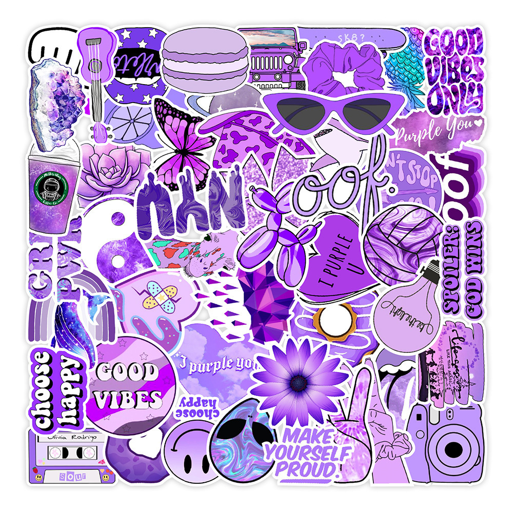 50张新款紫色小清新贴纸手机水杯笔记本防水贴纸纹身贴定制定做