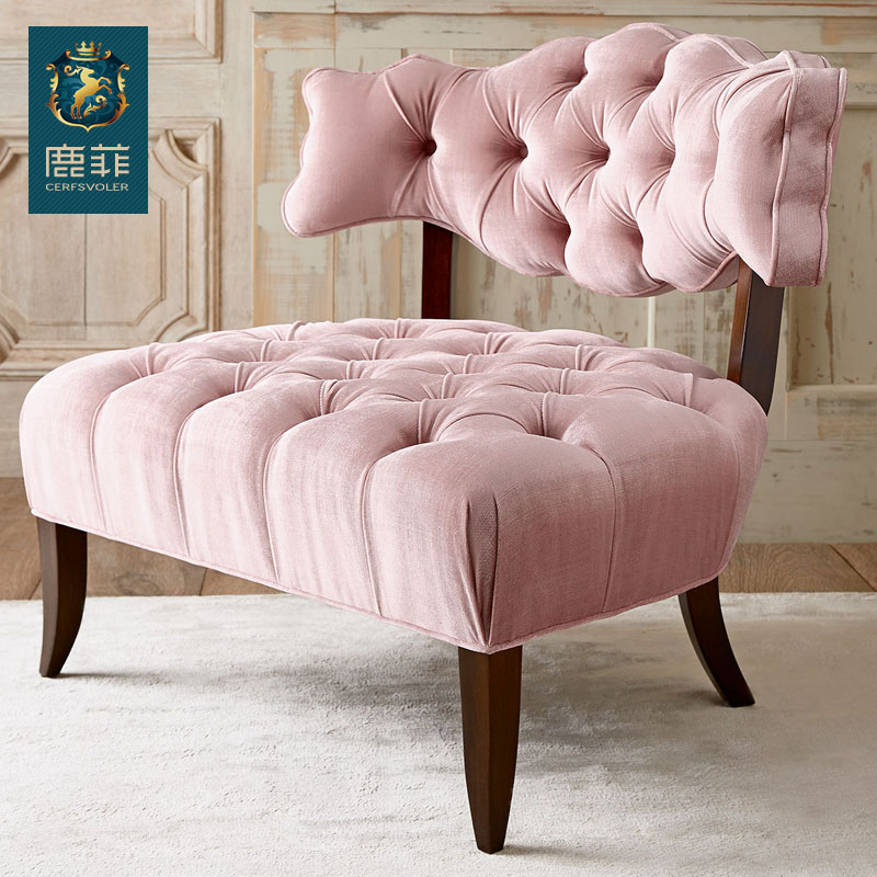 鹿菲家具定制 新品美式乡村单人沙发法式复古餐椅简欧拉扣休闲椅
