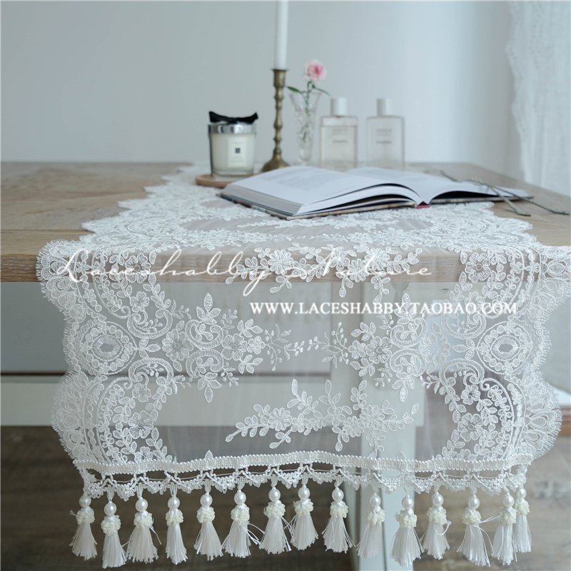 进口定制复古法式欧式奢华白色蕾丝laceshabby原创盖巾桌旗桌布