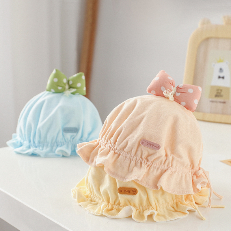 婴儿帽子春秋夏季薄款0-3-6个月女宝宝公主可爱盆帽婴幼儿胎帽