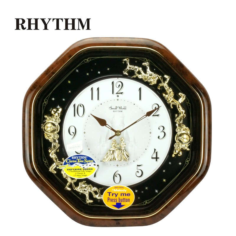丽声（RHYTHM）音乐动感欧式居家光控报时水晶挂钟咖色4MH823WD06