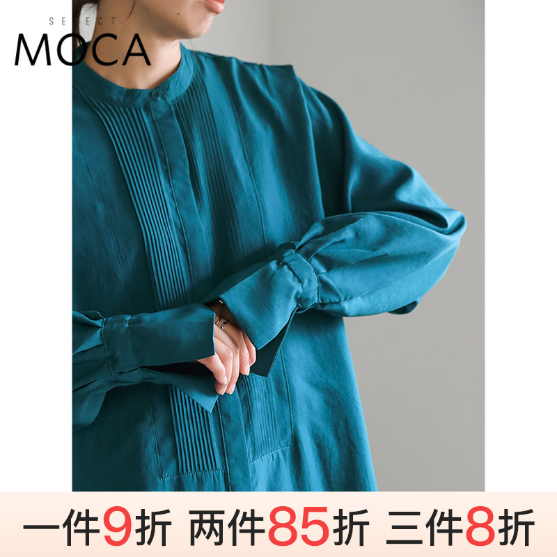 SELECT MOCA风琴褶设计长袖衬衫立领松紧带日本直邮