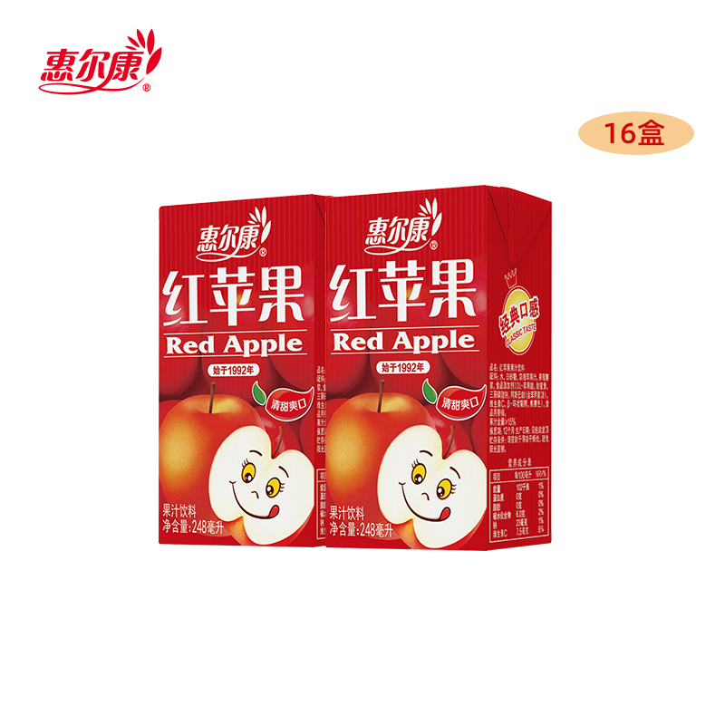 惠尔康红苹果夏季清凉果味饮料含15%红苹果果汁饮料饮品16盒装