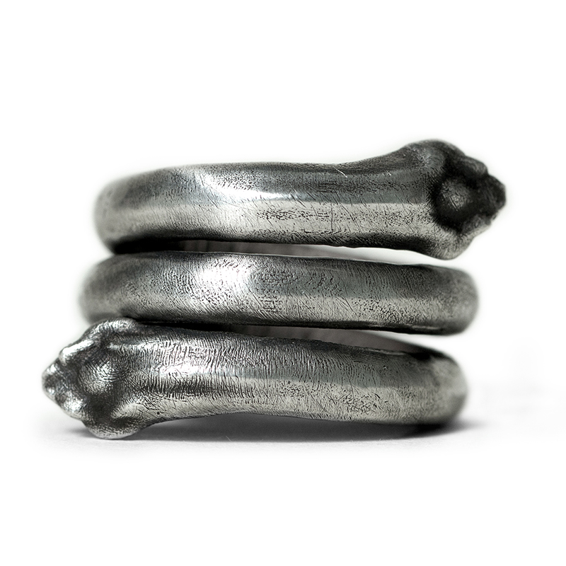 白木黑冰原创设计手工银饰双头蛇指环925银蛇戒男个性开口戒指环