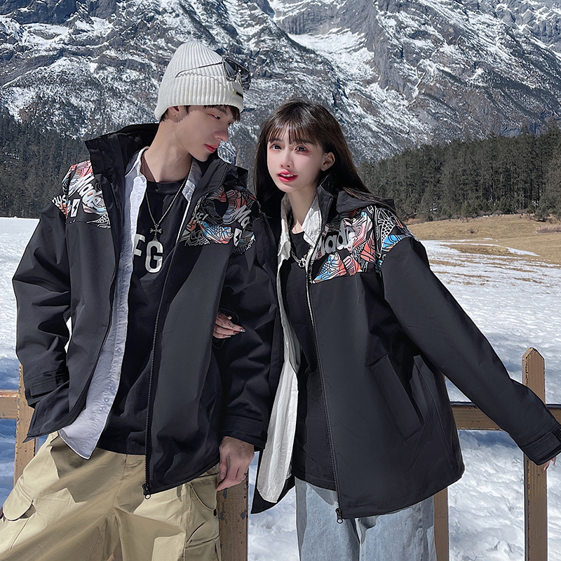 UhMu情侣装冲锋衣男女三合一两件套防风外套软壳进西藏滑雪登山服
