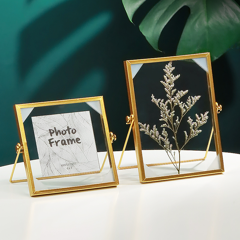 北欧金属相框摆台6寸7寸创意植物标本画框简约玻璃签名照片框摆件