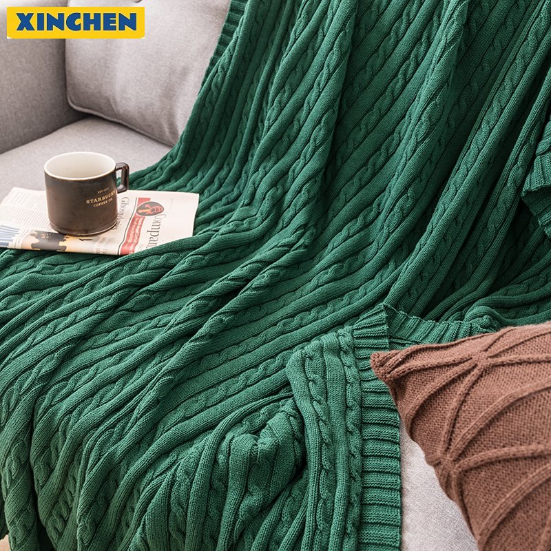 日本纯棉毛毯被子办公室沙发小毯子午睡毛巾毯针织休闲盖毯粗进口