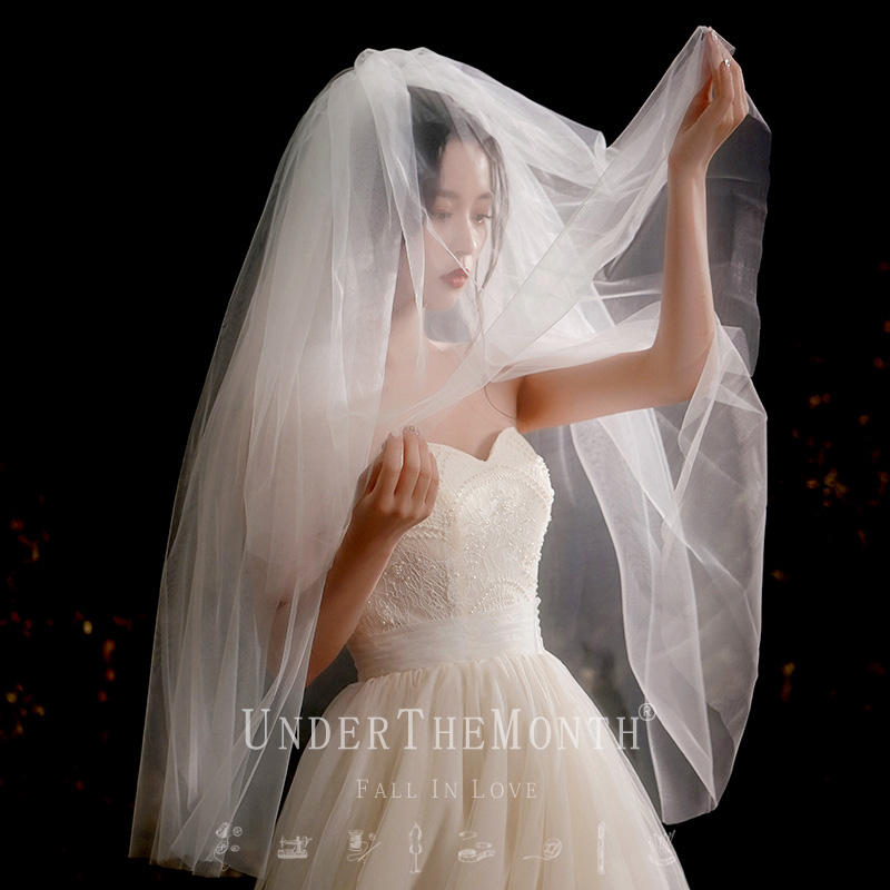 新娘结婚主婚纱头纱超仙白色素纱领证登记旅拍长款拍照头纱头饰