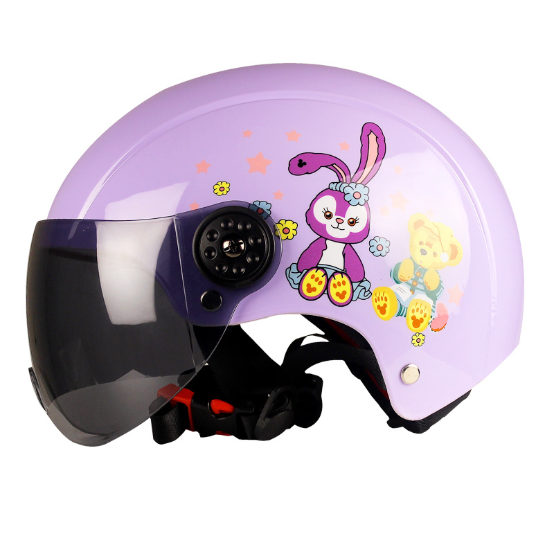 儿童头盔女孩紫色小兔子卡通电动车安全帽小孩可爱安全盔女童半盔