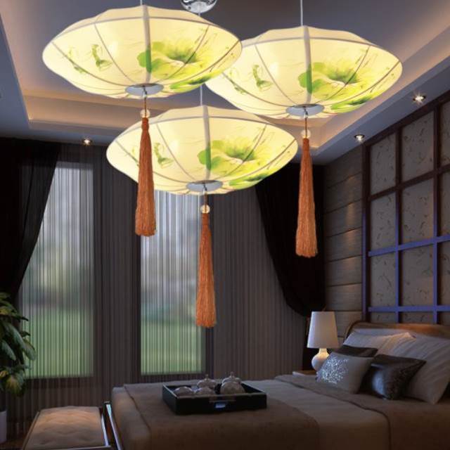 新中式吊灯飞碟布艺灯笼复古餐厅茶楼客厅卧室走廊过道灯具中国风