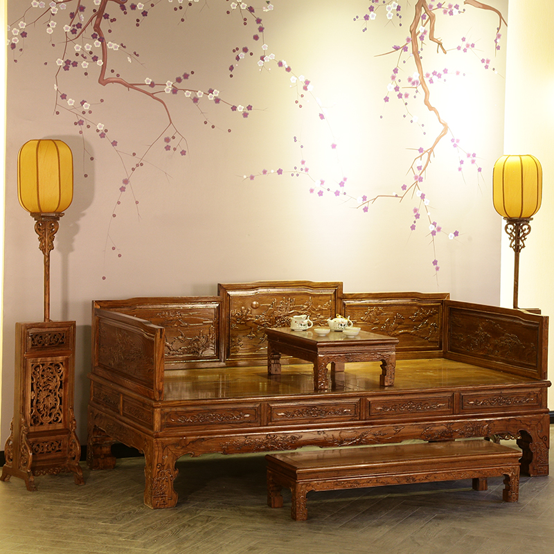罗汉床实木中式榆木新中式小户型沙发组合简约现代仿古禅意床榻
