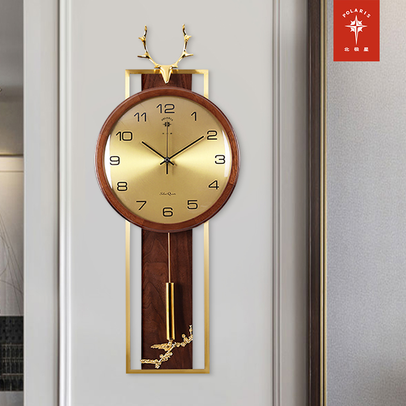 北极星挂钟客厅创意时尚新中式纯铜挂表石英钟中国风鹿头时钟装饰