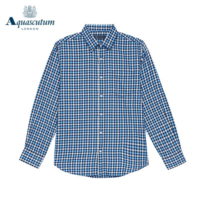 Aquascutum/雅格狮丹2022新品彩蓝单排扣格纹衬衫Q4665EM041