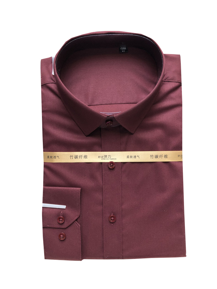 品牌专柜款男士酒红色衬衫修身款长袖纯色商务衬衣LENZON领佐免烫