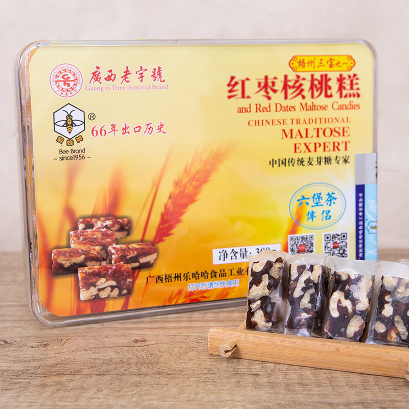 蜜蜂牌红枣核桃麦芽糖300g礼盒装糖果南枣核桃糕年货送礼零食小吃