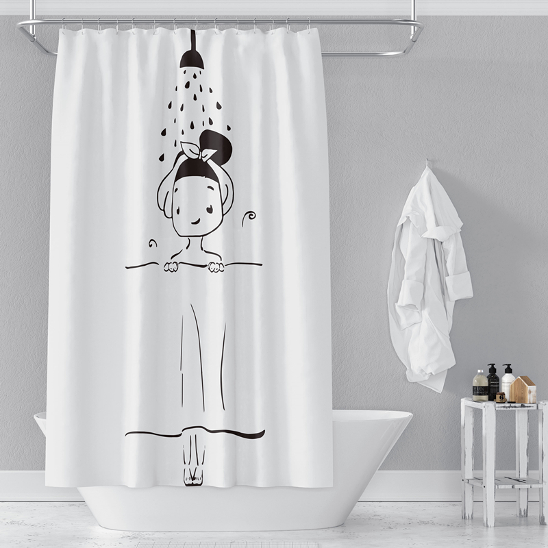 浴帘弧形套装免打孔u型洗澡卫生间隔断涤纶防水布防霉简易伸缩杆