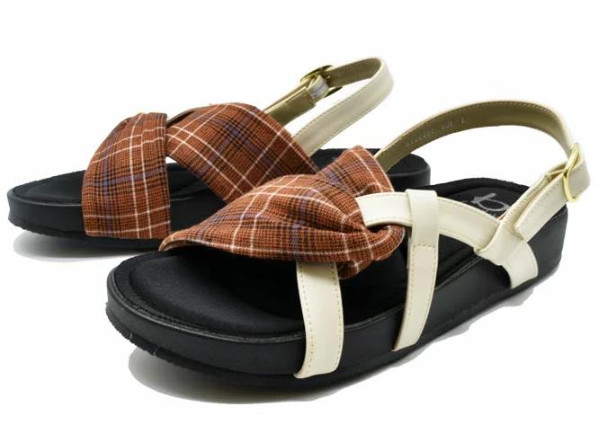 日本代购新款日系布面皮带混合材质交叉带露趾凉鞋罗马风平底女鞋