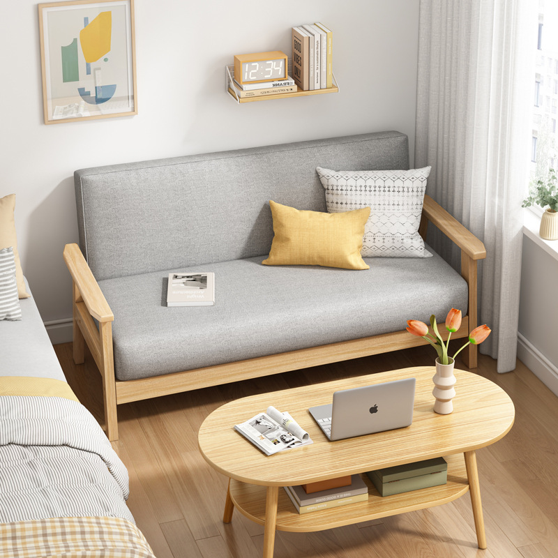 北欧实木沙发客厅小户型现代简约布艺双人位日式沙发出租房经济型