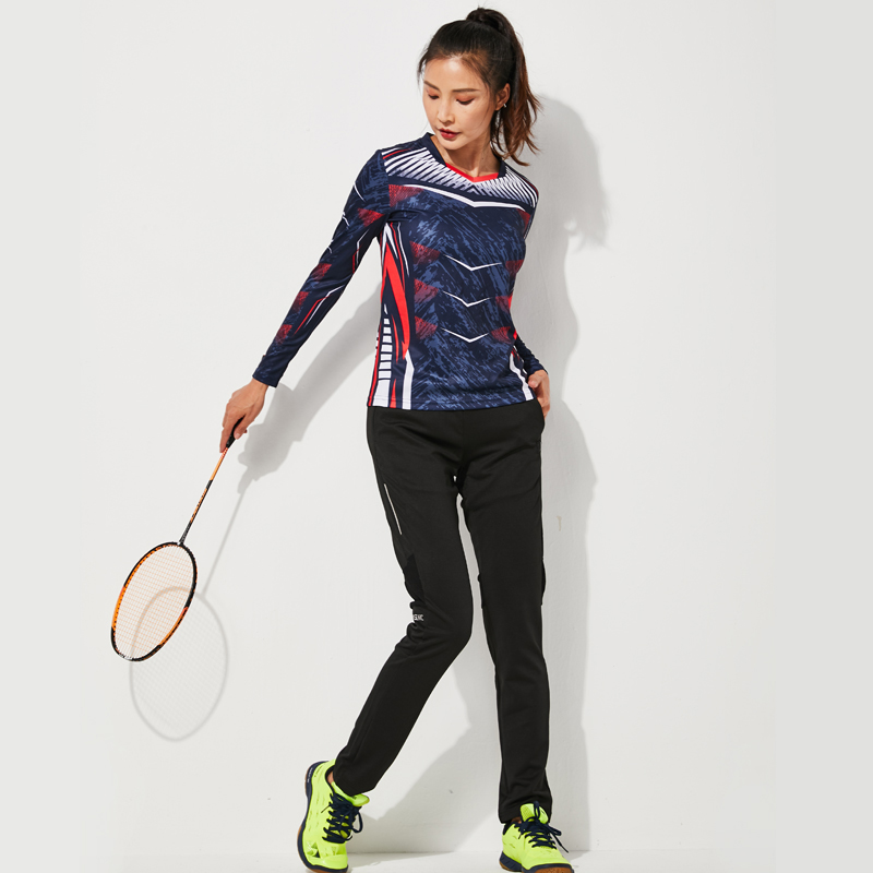 佩琪酷秋冬新款长袖羽毛球服女套装韩国T恤长裤网球乒乓球比赛服