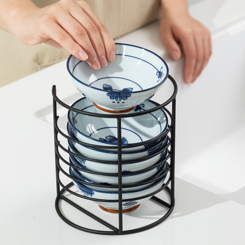 日式圆形沥水碗架厨房铁艺晾碗碟收纳架台面放碗餐盘子整理置物架