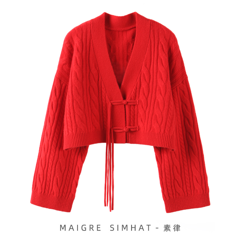 【新年红系列】高级感新中式独特设计小外套100%山羊绒旗袍扣开衫