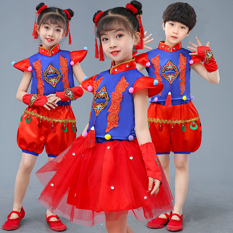 元旦儿童喜庆开场舞秧歌服中国梦娃女童舞蹈演出服开门红表演服