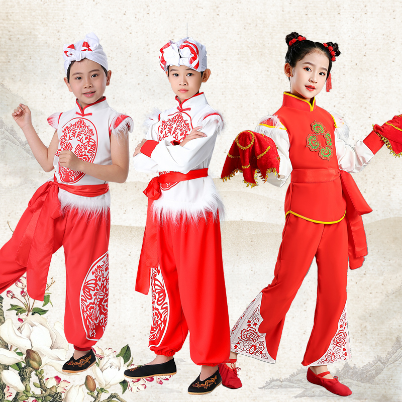 儿童安塞腰鼓服装陕西北风民歌学生秧歌武术舞龙演出服打鼓表演服
