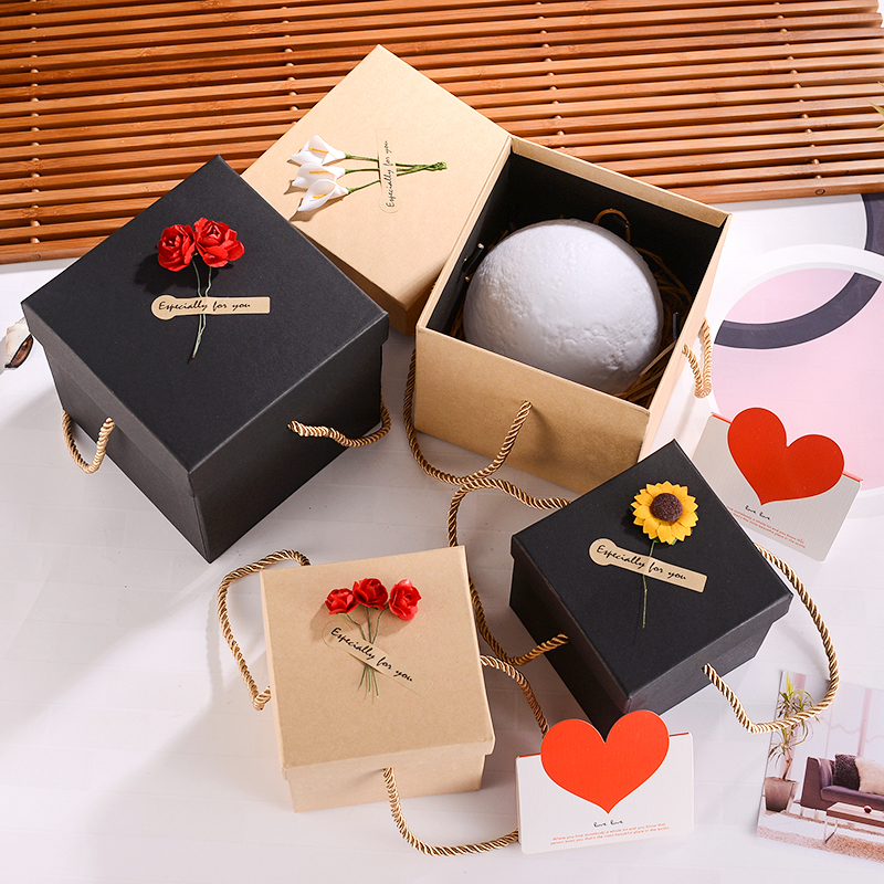 正方形礼品盒马克杯包装盒子创意圣诞节日礼盒空盒黑色简约手提盒